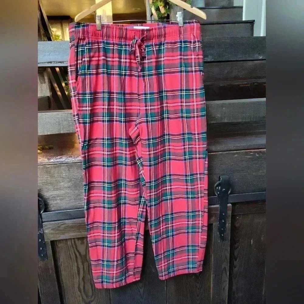 Old Navy Men's Red and Green Tartan Plaid Flannel Matching Pajama Pants | XL